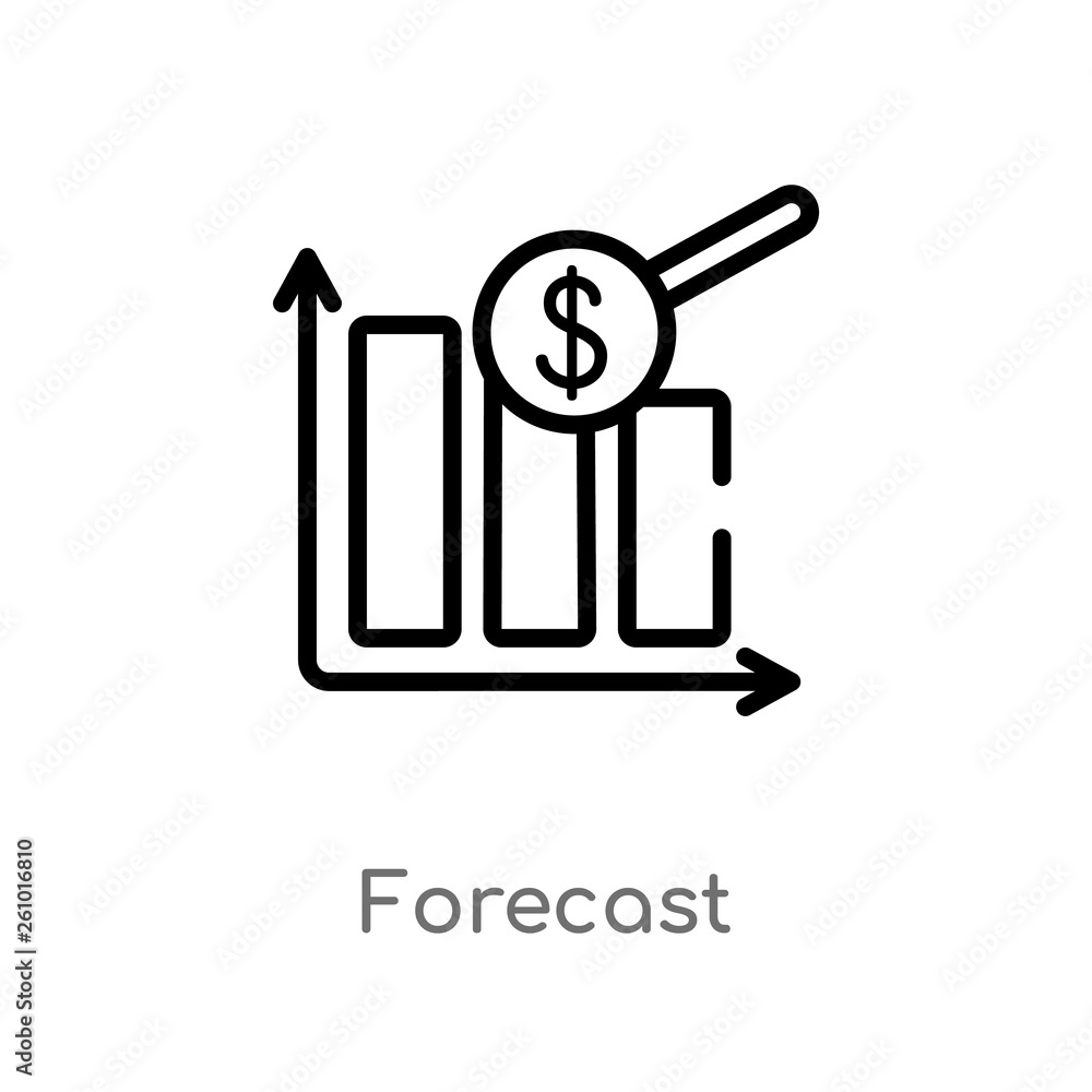 Aufkleber outline forecast vector icon. isolated black simple line element illustration from strategy concept.