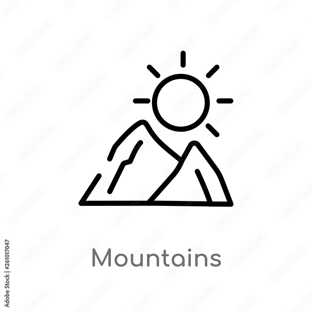 Poster outline mountains vector icon. isolated black simple line element illustration from summer concept. 