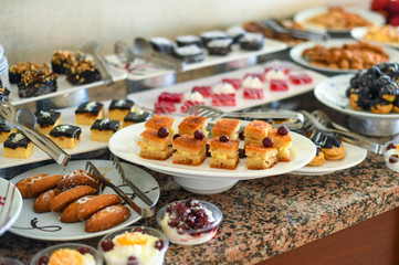 Catering buffet table with a delicious food