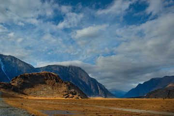 Lifeless spring in the Altai mountains. Russia. Mountain Altai. The valley of the Chulyshman river flows into Teletskoye lake.