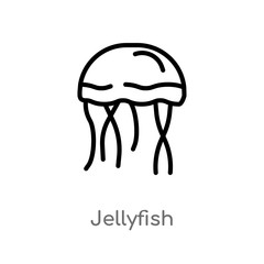 outline jellyfish vector icon. isolated black simple line element illustration from summer concept. editable vector stroke jellyfish icon on white background