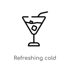outline refreshing cold drink vector icon. isolated black simple line element illustration from summer concept. editable vector stroke refreshing cold drink icon on white background