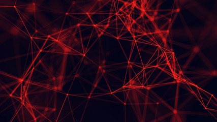 Big data visualization. Abstract background with connecting dots and lines. 3D rendering. High resolution.