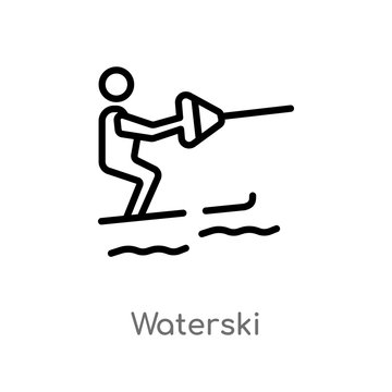 outline waterski vector icon. isolated black simple line element illustration from summer concept. editable vector stroke waterski icon on white background