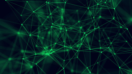 Big data visualization. Abstract background with connecting dots and lines. 3D rendering. High resolution.