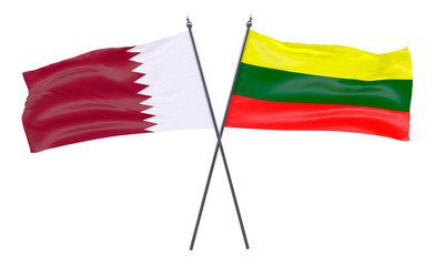 Qatar and Lithuania, two crossed flags isolated on white background. 3d image