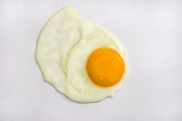 Fried egg isolated on white background. Top view