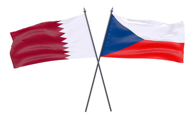Qatar and Czech Republic, two crossed flags isolated on white background. 3d image
