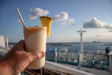 Close up of a tropical chocolate cocktail drink taken on an ocean liner cruse ship.