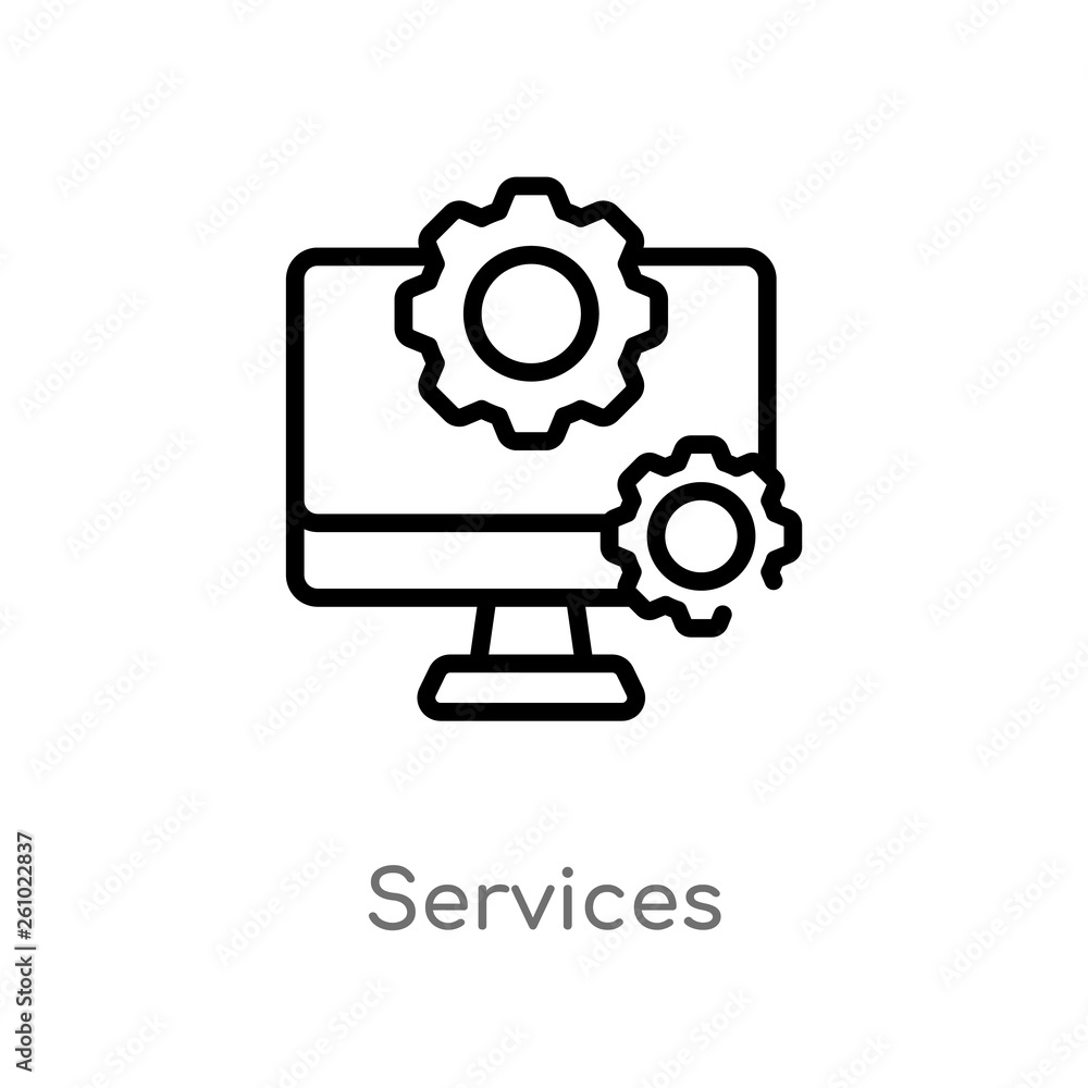 Aufkleber outline services vector icon. isolated black simple line element illustration from technology concep