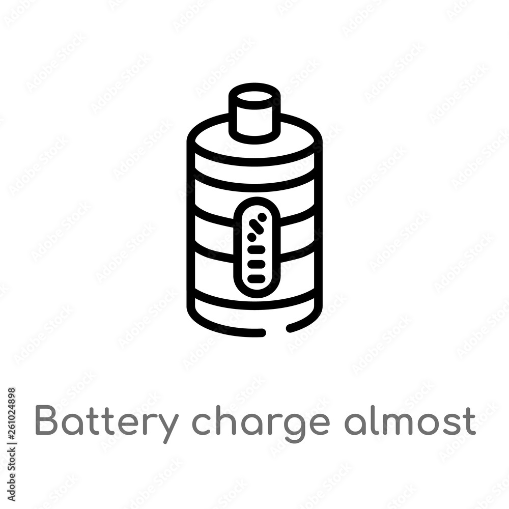 Poster outline battery charge almost full vector icon. isolated black simple line element illustration from