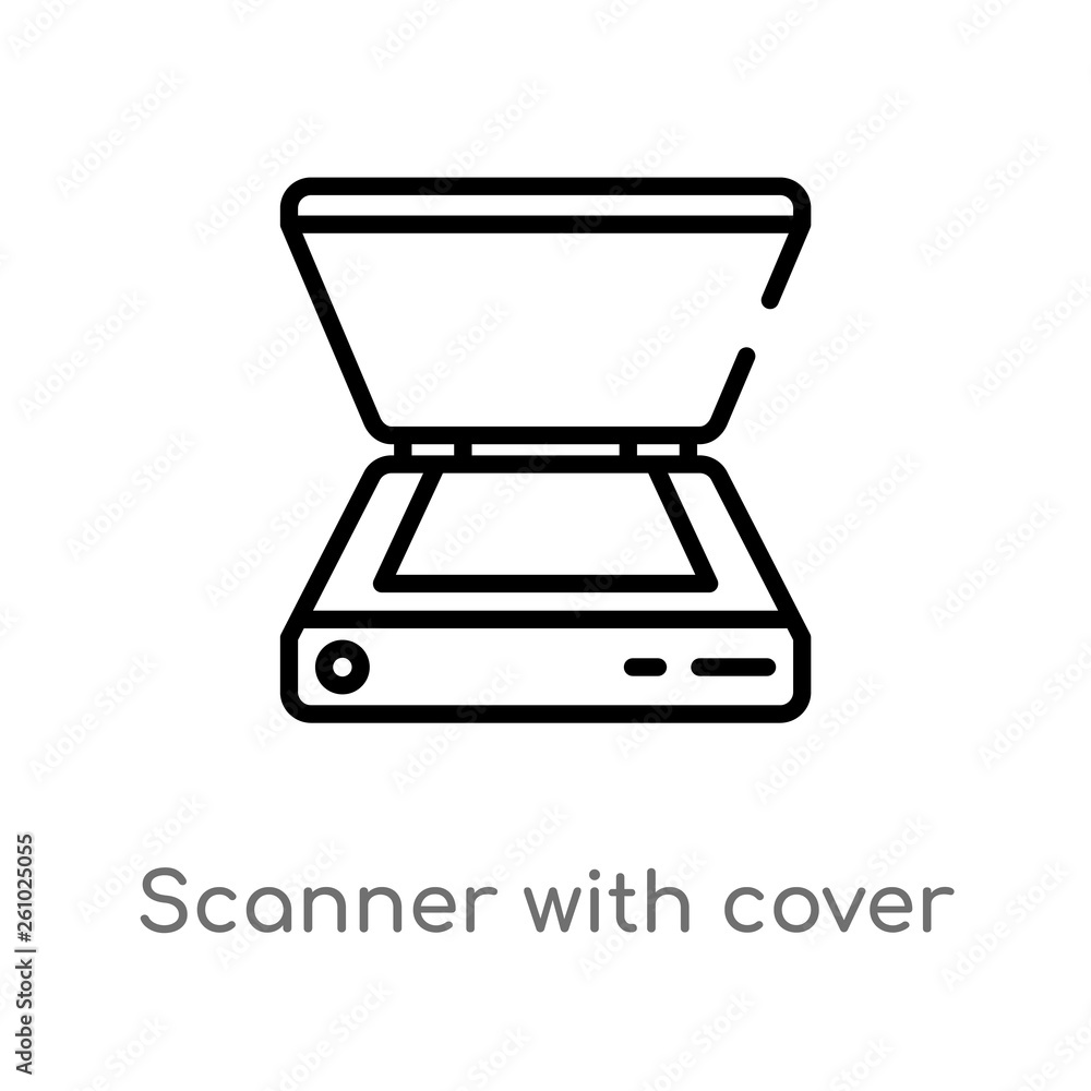 Aufkleber outline scanner with cover vector icon. isolated black simple line element illustration from technol