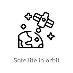 outline satellite in orbit vector icon. isolated black simple line element illustration from technology concept. editable vector stroke satellite in orbit icon on white background