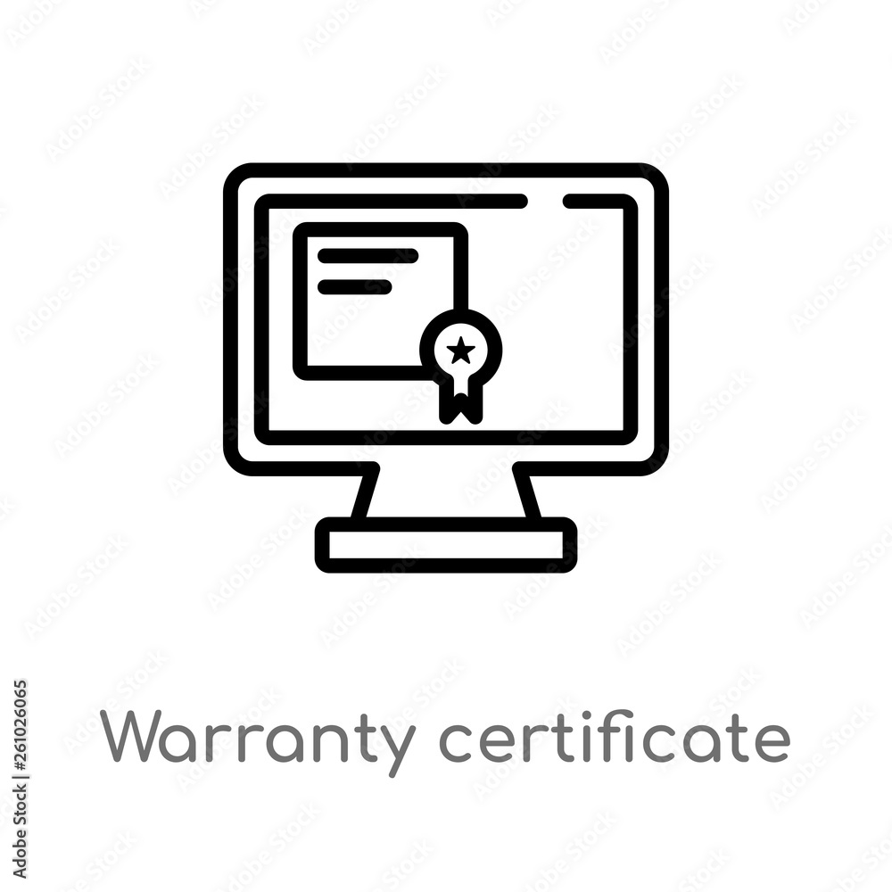 Aufkleber outline warranty certificate vector icon. isolated black simple line element illustration from techn