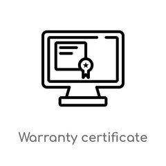 outline warranty certificate vector icon. isolated black simple line element illustration from technology concept. editable vector stroke warranty certificate icon on white background