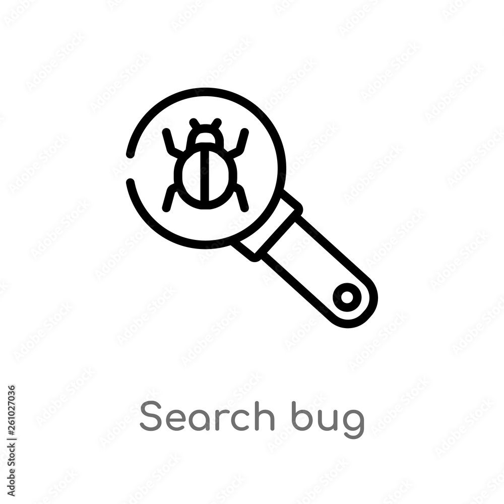 Poster outline search bug vector icon. isolated black simple line element illustration from technology conc