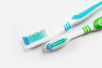 two new toothbrush on white background. concept