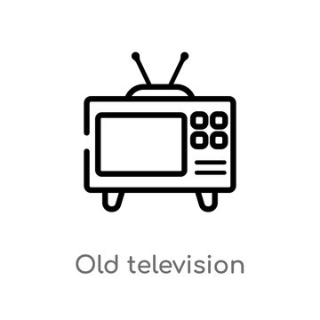 outline old television vector icon. isolated black simple line element illustration from technology concept. editable vector stroke old television icon on white background