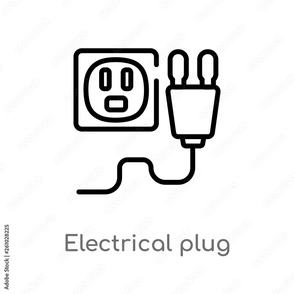 Poster outline electrical plug vector icon. isolated black simple line element illustration from technology