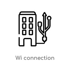 outline wi connection vector icon. isolated black simple line element illustration from technology concept. editable vector stroke wi connection icon on white background