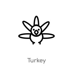 outline turkey vector icon. isolated black simple line element illustration from thanksgiving concept. editable vector stroke turkey icon on white background