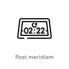 outline post meridiem vector icon. isolated black simple line element illustration from time and date concept. editable vector stroke post meridiem icon on white background
