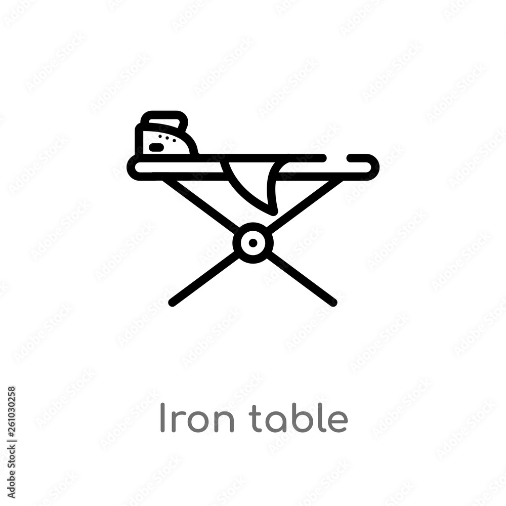 Aufkleber outline iron table vector icon. isolated black simple line element illustration from tools and utens