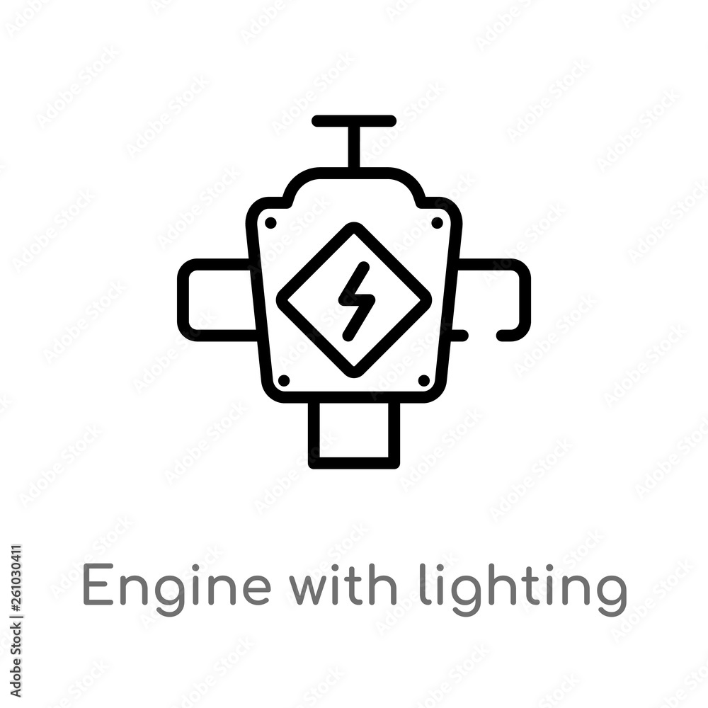 Poster outline engine with lighting bolt vector icon. isolated black simple line element illustration from 