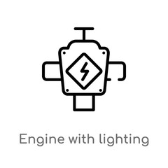 outline engine with lighting bolt vector icon. isolated black simple line element illustration from tools and utensils concept. editable vector stroke engine with lighting bolt icon on white