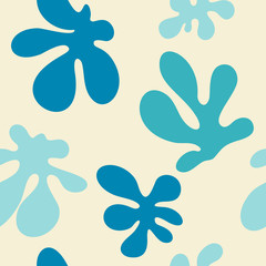 Decorative seamless pattern with blue hand drawn shapes