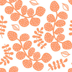 Decorative seamless pattern, stylized leaves, pink pastel