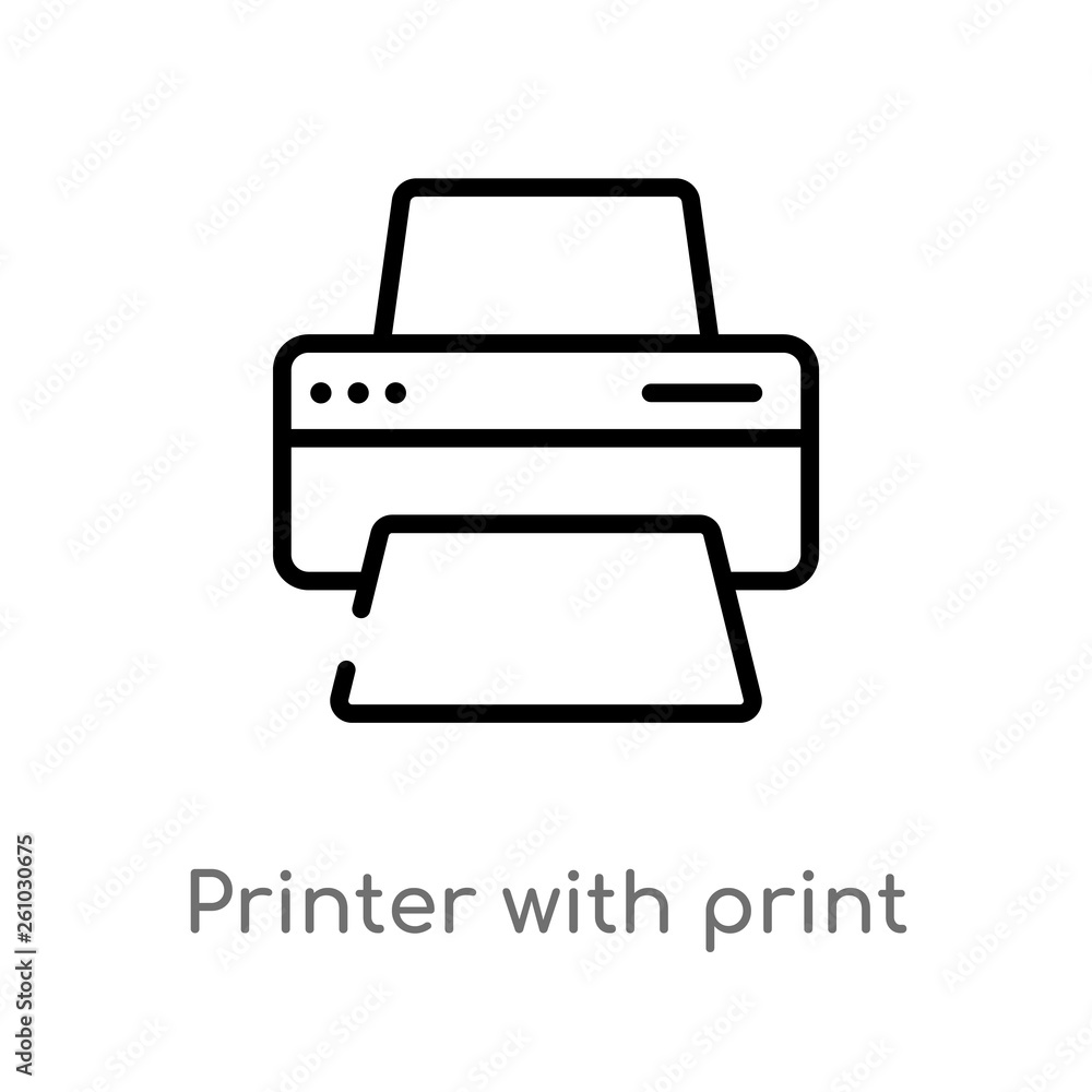 Poster outline printer with print and paper sheets vector icon. isolated black simple line element illustra