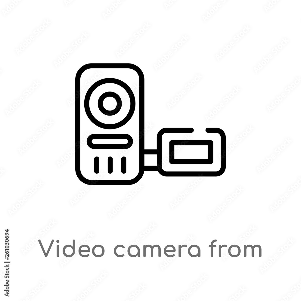 Poster outline video camera from frontal view vector icon. isolated black simple line element illustration 