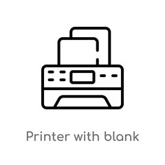 outline printer with blank paper sheet vector icon. isolated black simple line element illustration from tools and utensils concept. editable vector stroke printer with blank paper sheet icon on