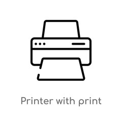 outline printer with print and paper sheets vector icon. isolated black simple line element illustration from tools and utensils concept. editable vector stroke printer with print and paper sheets