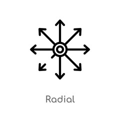 outline radial vector icon. isolated black simple line element illustration from tools and utensils concept. editable vector stroke radial icon on white background