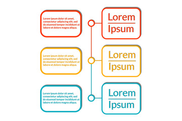 Bright Infographic data visualization template with 3 options (steps) and place for text. Design for process chart, report, banner, workflow, business presentation. Editable Vector EPS 10 illustration