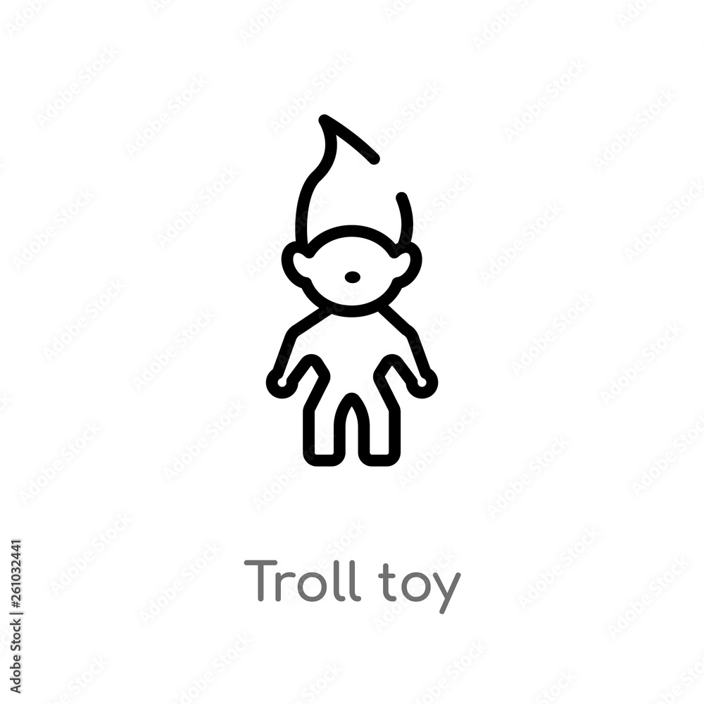 Poster outline troll toy vector icon. isolated black simple line element illustration from toys concept. ed