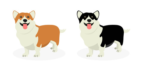 A strip of dogs breed Welsh Corgi. Row of dogs. Pattern of funny doggies.