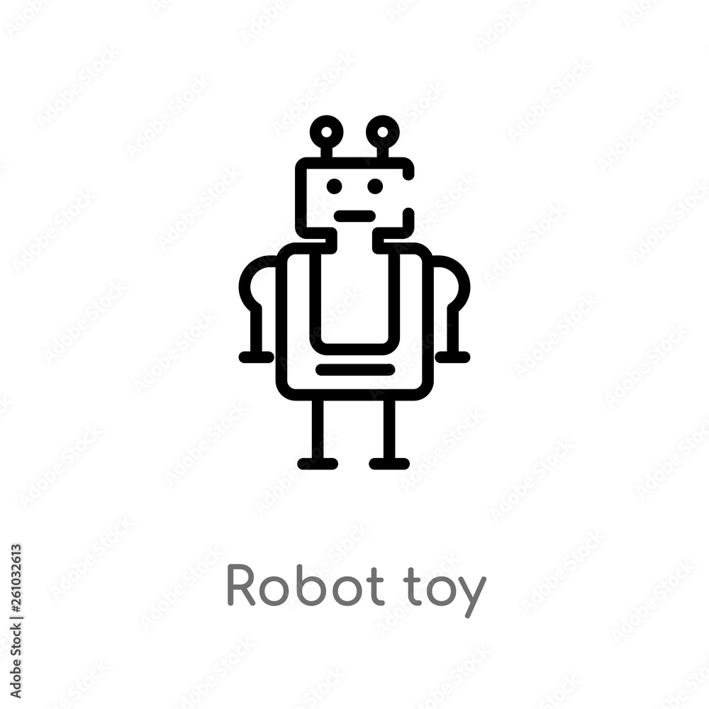Poster outline robot toy vector icon. isolated black simple line element illustration from toys concept. ed