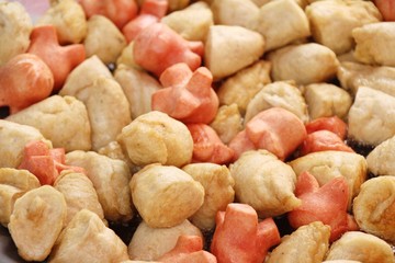 Fried meatballs and sausage at street food
