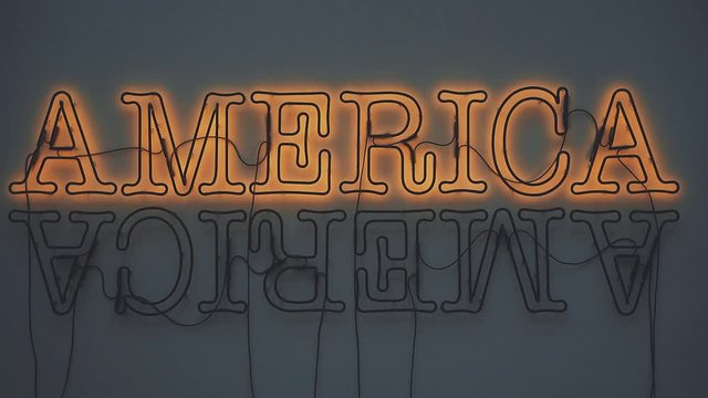 The inscription "America" on the background of a gray wall