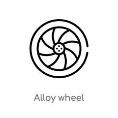 outline alloy wheel vector icon. isolated black simple line element illustration from transport concept. editable vector stroke alloy wheel icon on white background