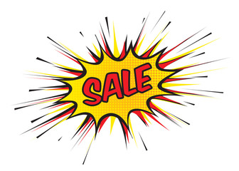 Color comic speech bubble and banner with text sale. Vector Illustration.