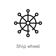 outline ship wheel vector icon. isolated black simple line element illustration from transport concept. editable vector stroke ship wheel icon on white background
