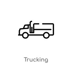 outline trucking vector icon. isolated black simple line element illustration from transport concept. editable vector stroke trucking icon on white background