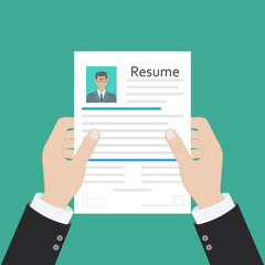 Cv concept resume with photo, documents. Employment recruitment. Searching professional staff. CV application. Selecting staff. illustration in flat design Raster version
