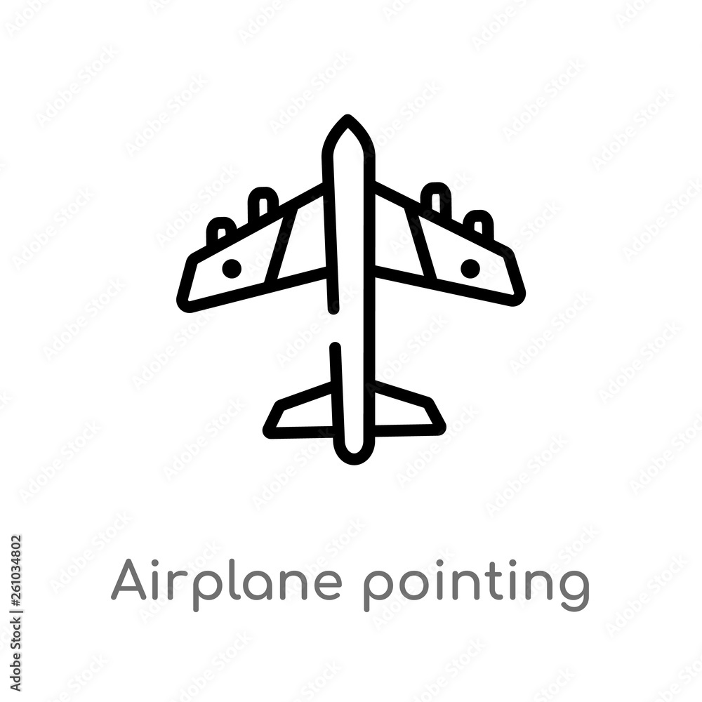 Poster outline airplane pointing up vector icon. isolated black simple line element illustration from trans