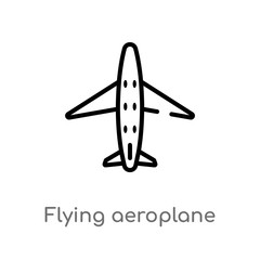 outline flying aeroplane top view vector icon. isolated black simple line element illustration from transport concept. editable vector stroke flying aeroplane top view icon on white background