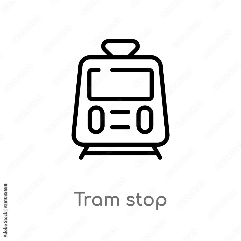 Poster outline tram stop vector icon. isolated black simple line element illustration from transport concep